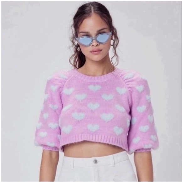 For Love And Lemons Sweaters - For Love & Lemons Scarlet Puff Sleeve Sweater Size XL